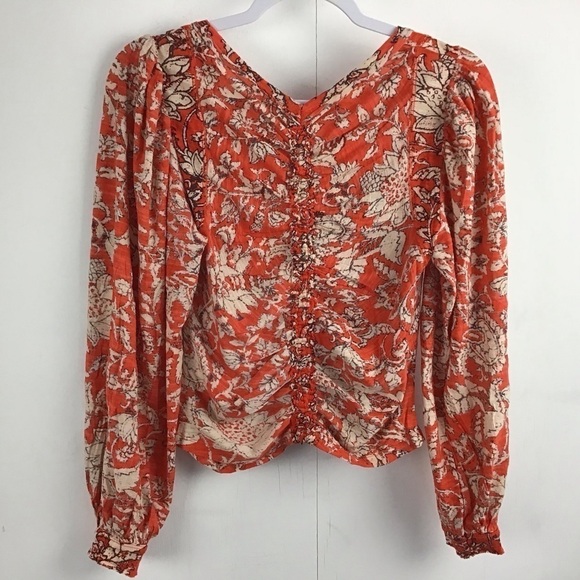 Free People Say The Word Floral V-Neck Ruched Top Ruby Red Size Large NWT - Picture 5 of 10